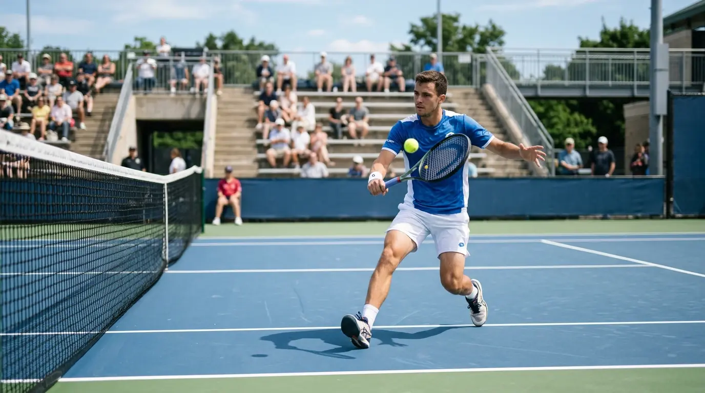 Pista central de un torneo ATP 250 con cuadro principal de jugadores en pista