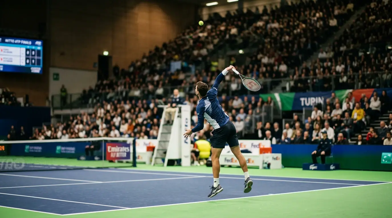 Pista central de las Nitto ATP Finals en Turín con marcador de ronda eliminatoria