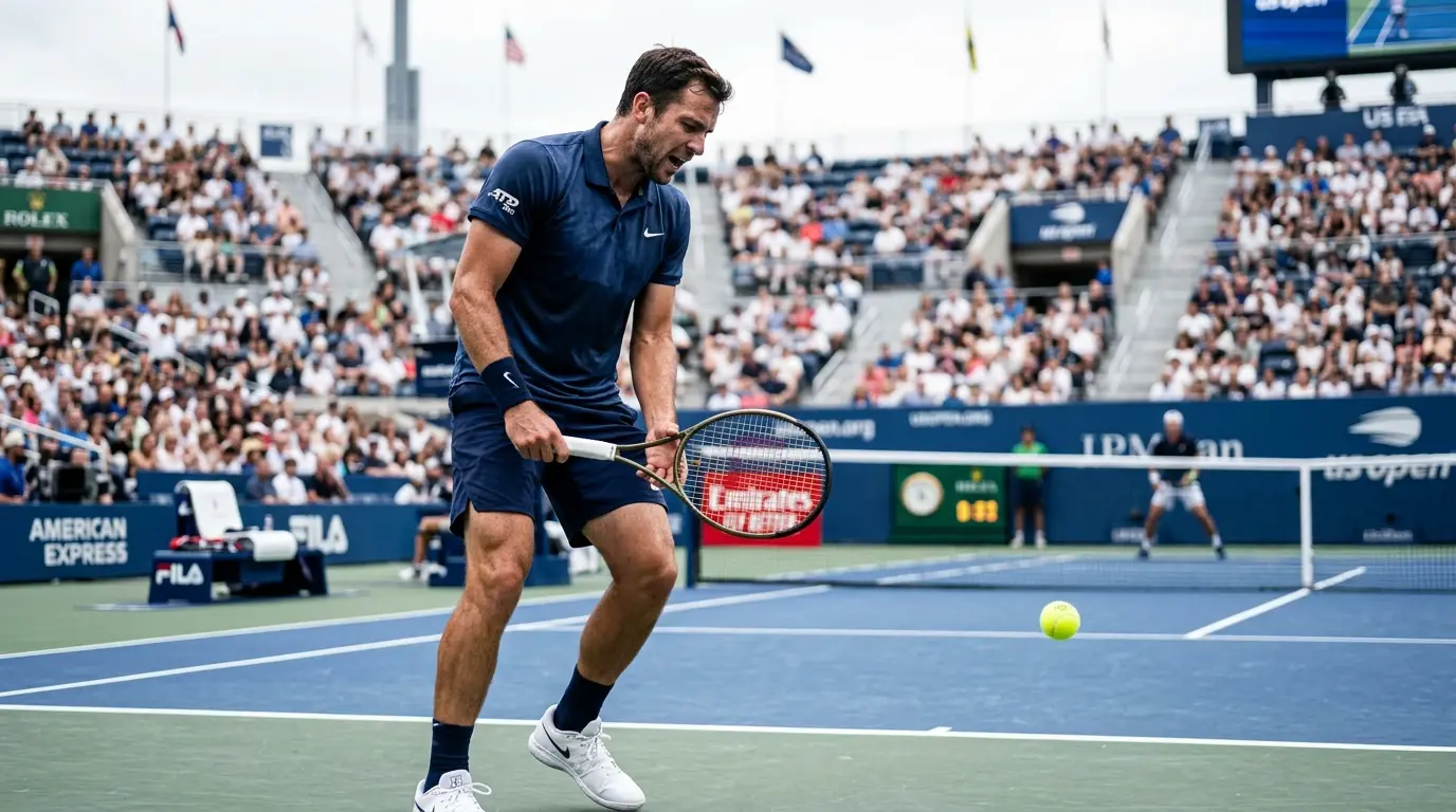 Jugador de tenis ATP cometiendo doble falta en segundo servicio