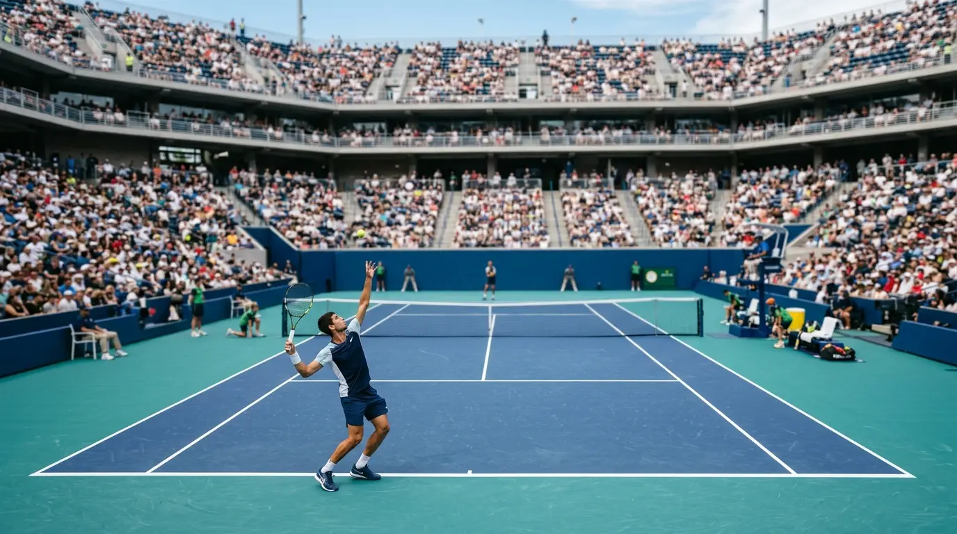 Pista central de un torneo ATP Masters 1000 con vista del cuadro principal
