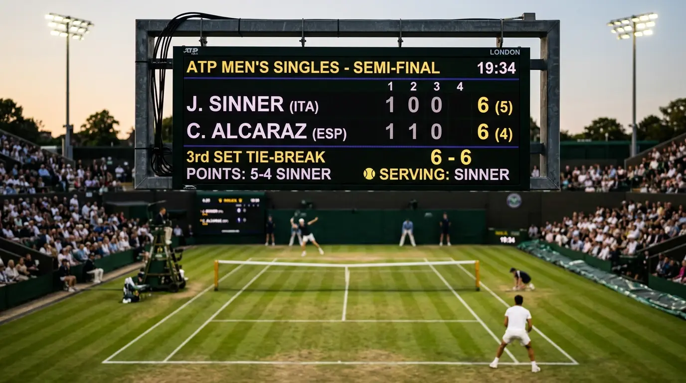 Marcador de tenis mostrando un set de tie-break en partido ATP