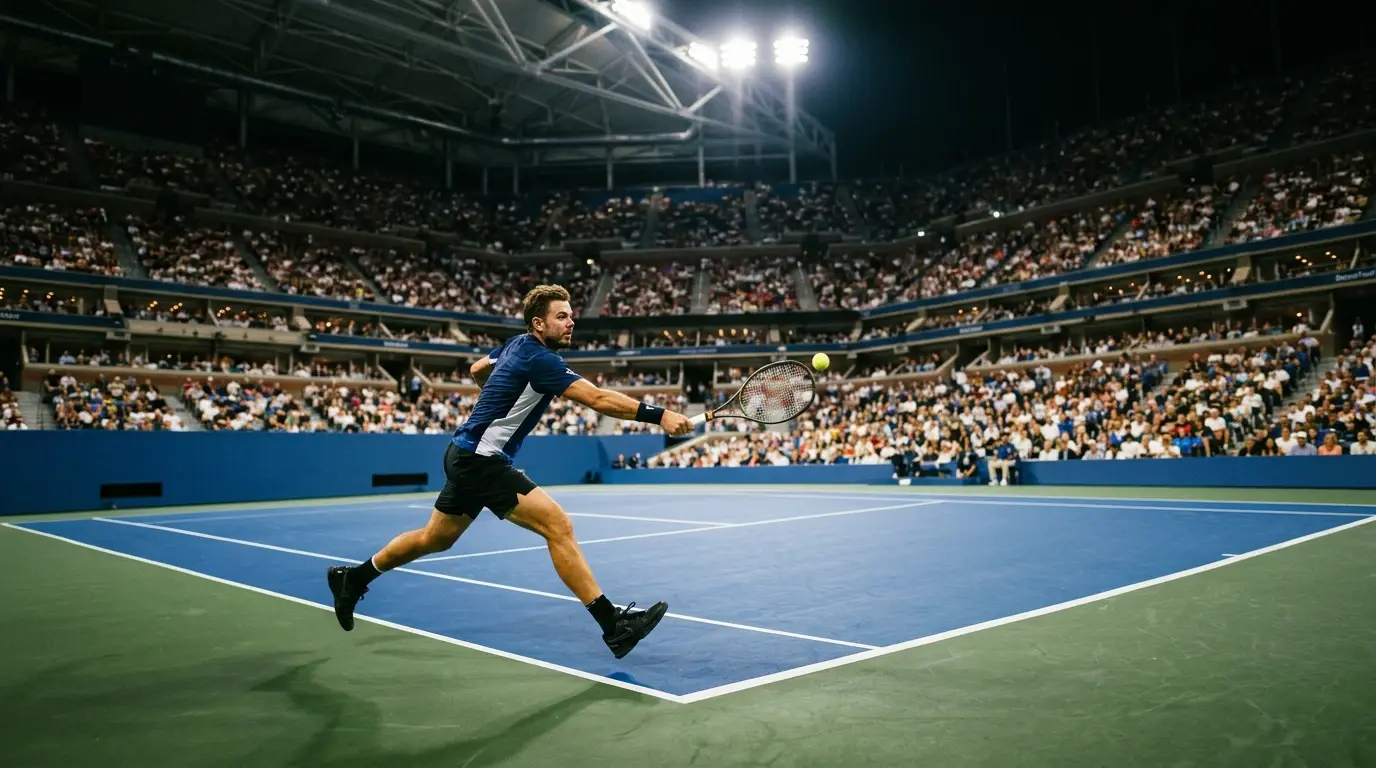 Pista central Arthur Ashe durante una sesión nocturna del cuadro masculino del US Open