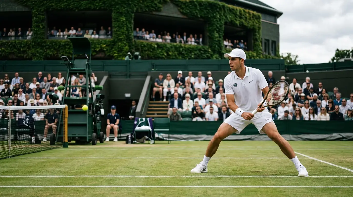 Pista central del All England Club durante un partido del cuadro masculino de Wimbledon