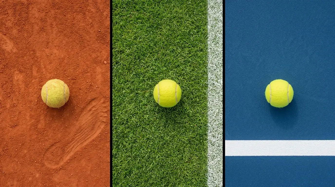 Comparativa visual de las tres superficies del tenis ATP: tierra batida, hierba y pista dura
